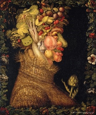 L'Eté夏天 Giuseppe Arcimboldo：另一幅由阿爾欽博托創作的名作，阿爾欽博托用高妙的古典繪畫功力，描繪組合精細寫實的花朵、蔬果、各種動植物或無機物創作了具有驚人想像力的肖像畫。 和原畫一樣具有豐富的創造想像力， 原來Dear Daniel 也藏身在畫作中呢。